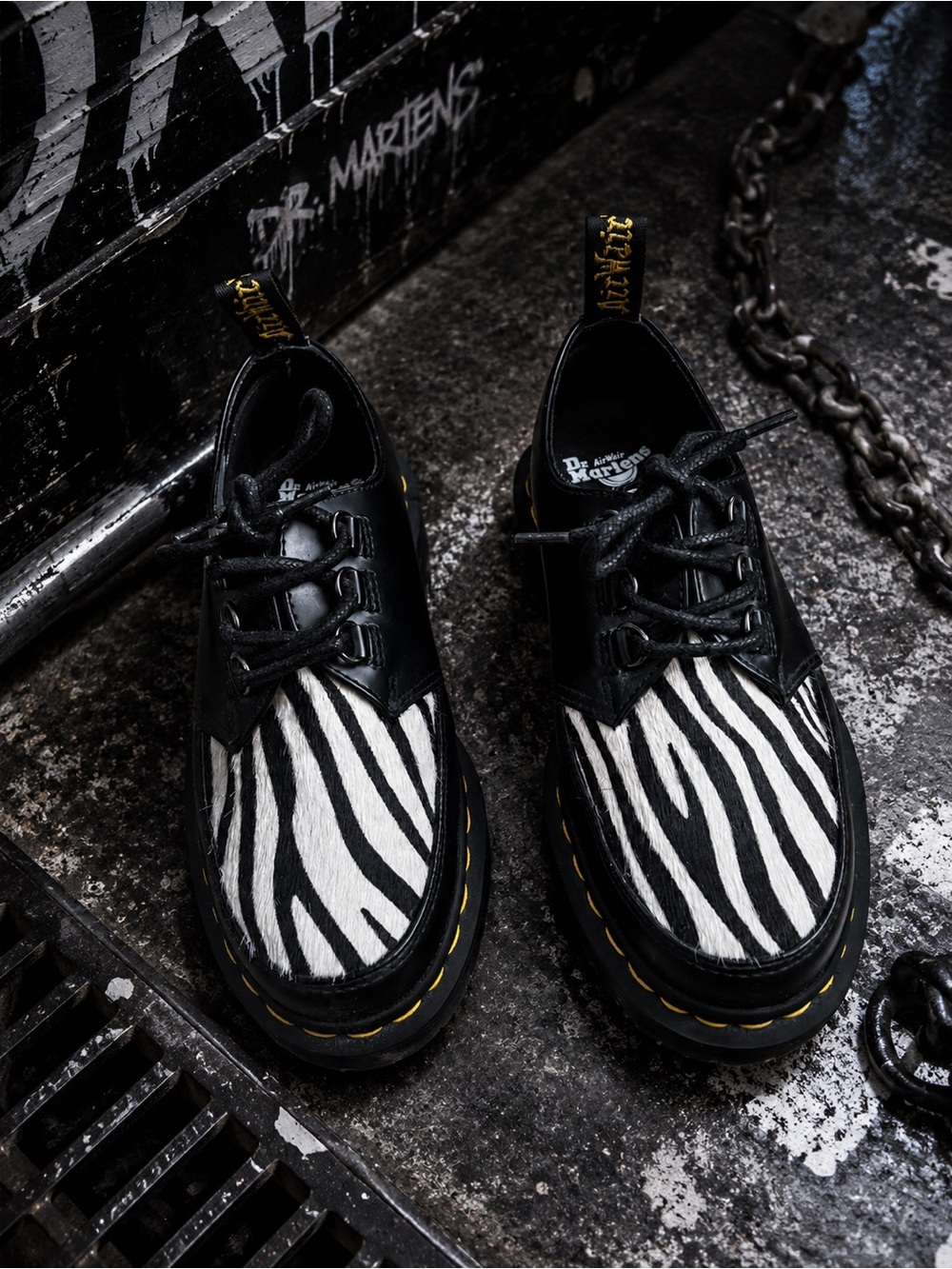 Dr. Martens Zebra Print Pony Hair Platform Oxford Shoes